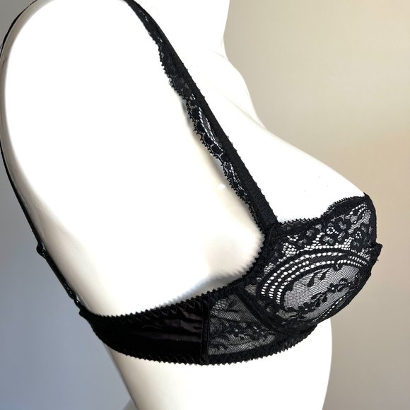 NWT Vintage Lou Bra from Paris France! Chantilly Lace With Bows Black 34B & 34C - Picture 6 of 14